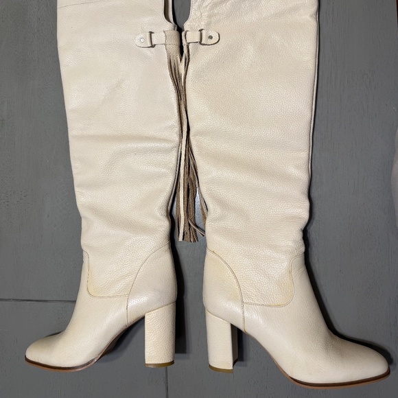 White/Cream Leather Boots with long Fringe (39) + warm furry liner - Picture 2 of 7